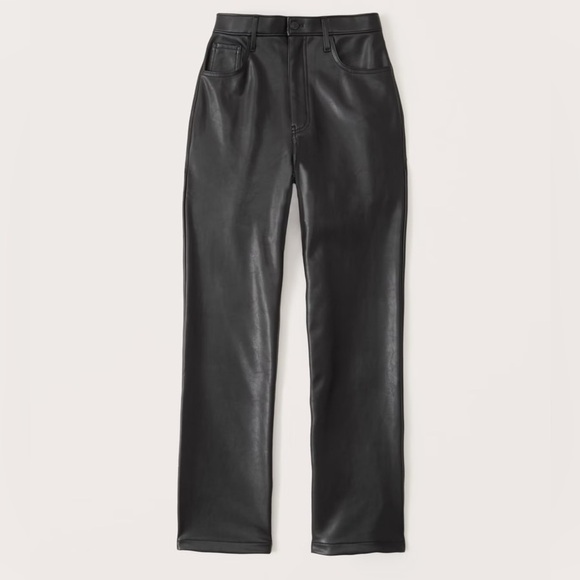Abercrombie & Fitch Curve Love 90s Straight Ultra High Rise Vegan Leather Pants - Picture 4 of 7